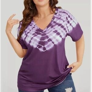 BloomChic Purple and White Tie-Dye V-Neck Top
